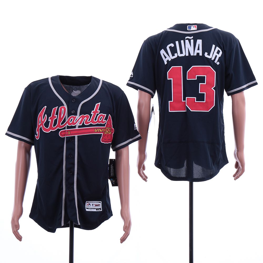 Men Atlanta Braves #13 Acuna jr Blue Elite MLB Jerseys->oakland athletics->MLB Jersey